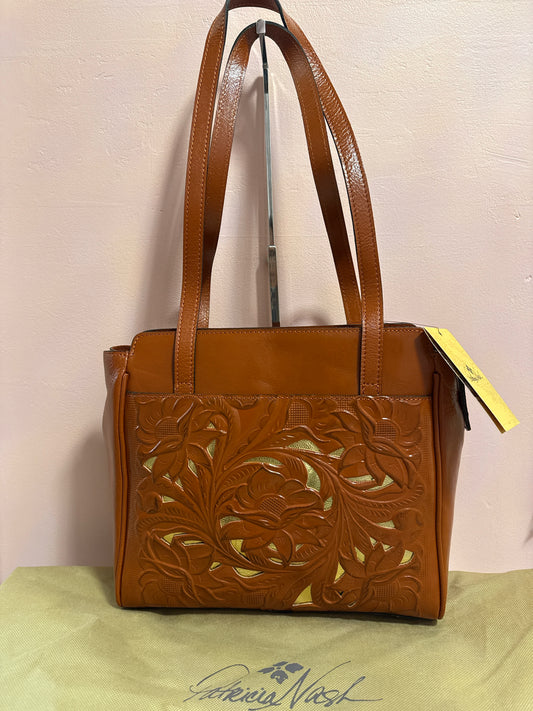 PATRICIA NASH LARGE ROSEDALE CUT OUT TOTE CINNAMON